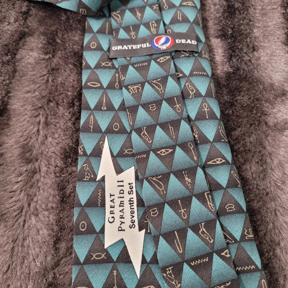 Grateful Dead Silk Tie Great Pyramid II Seventh Set Hieroglyphics Teal Black 96
